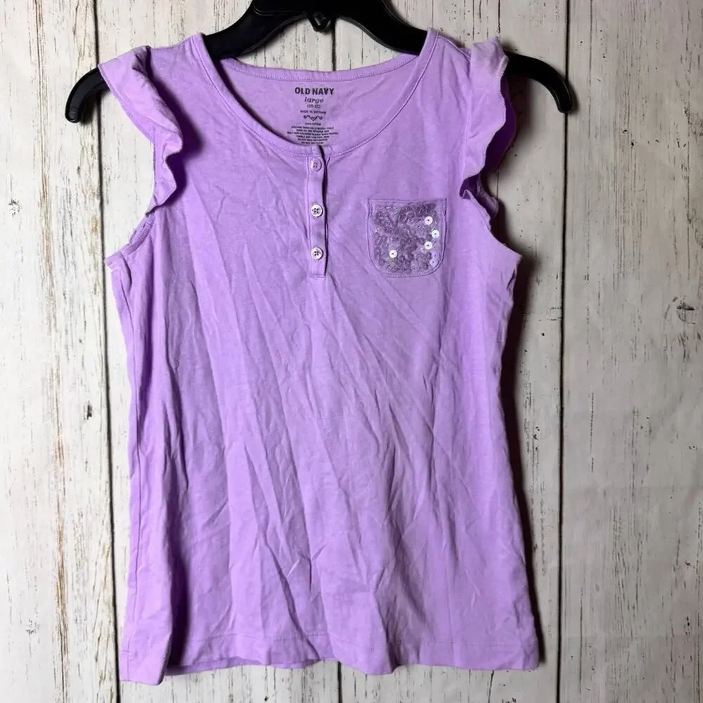 Old Navy Kids Purple Ruffle Sleeve Top Sz L
